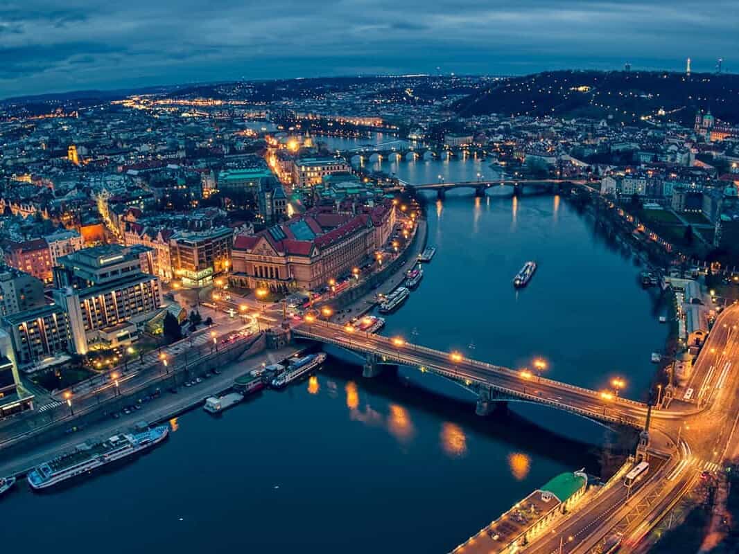 An aerial shot of prague